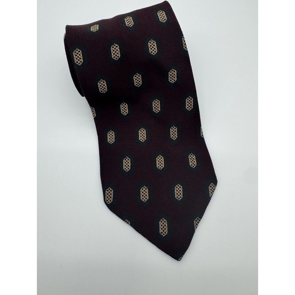 Giorgio Armani Cravatte Silk Tie Brown Geometric Medallion Italy Designer